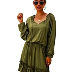 Army Green Ruffled Open Flow Multifunction Dress